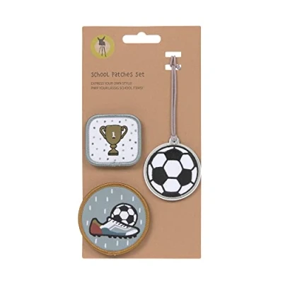 Afbeelding van LÄSSIG Set van hangers en patches (3 stuks) met drukknop/schoolpatches set, Voetbal, Rugzak schooltas labels