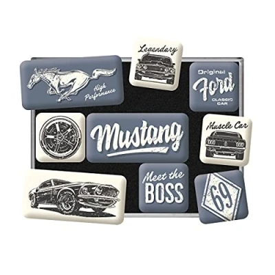 Afbeelding van Ford Mustang The Boss. Koelkastmagneten set a 9 st.