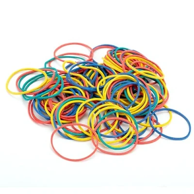 Afbeelding van kleurrijke elastische banden, elastiekjes, band, dik en sterk elastisch, stationair, herbruikbaar, voor thuis, werk, kantoor, 100 stuks (4 kleuren)