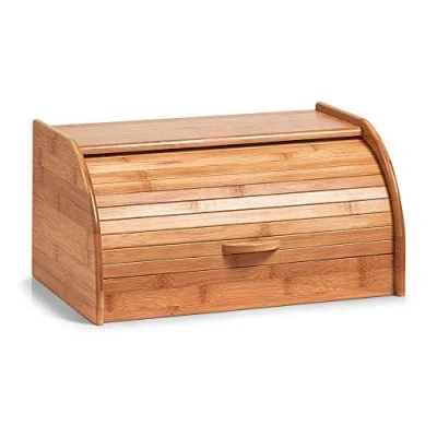 Afbeelding van Bamboe houten luxe broodtrommel met klep/deksel 40 cm Zeller Keukenbenodigdheden Broodtrommels/brooddozen/vershoudtrommels Brood/kadetjes bewaren en vers houden