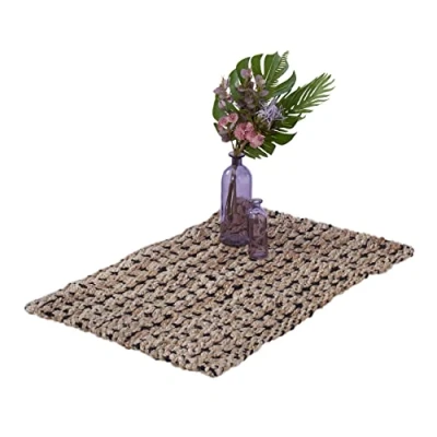 Afbeelding van Relaxdays vloerkleed jute 60 x 90 cm karpet patroon natuurvezels beige/zwart