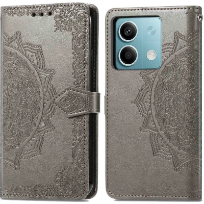Afbeelding van iMoshion Hoesje Geschikt voor Xiaomi Redmi Note 13 (5G) Met Pasjeshouder Mandala Bookcase Grijs