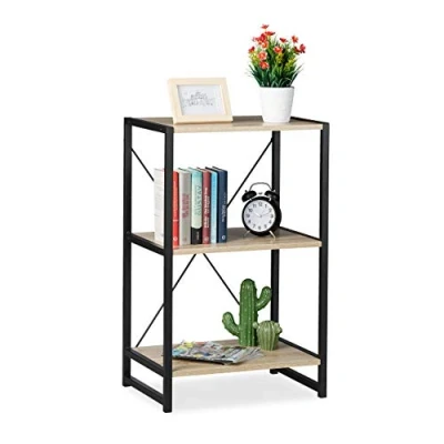 Afbeelding van Relaxdays boekenrek industrieel keukenrek opbergrek 80 cm hoog Sonoma eiken