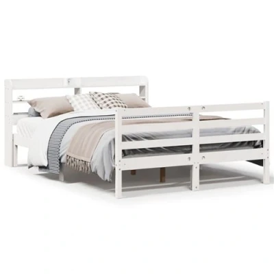 Image de vidaXL Cadre de lit avec tête blanc 120x190 cm bois pin massif