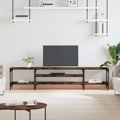 Afbeelding van Tv meubel 201x35x45 cm bewerkt hout en ijzer gerookt eikenkleur
