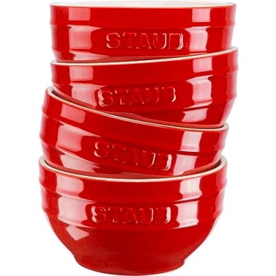 Afbeelding van STAUB Ceramique Set van 4 mueslikommen 400 ml rood keramiek 12 cm