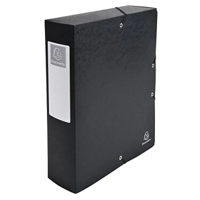 Afbeelding van Exacompta Ref. 50831E 1 opbergbox met Exabox elastieken van glanzend karton 600g/m2 rugzijde 8 cm afmetingen 25 x 33 voor A4 documenten kleur zwart gemonteerd geleverd