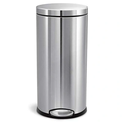 Image de Poubelle Ronde 30 l à pédale Acier Inox brossé anti traces SimpleHuman CW1810 inoxydable
