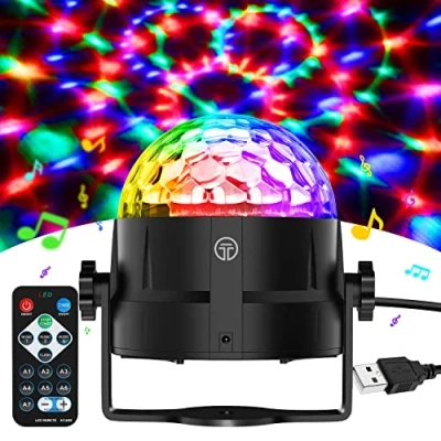 Afbeelding van Muziekgestuurde discobal LED feestverlichting met 7 kleuren 4 m USB kabel afstandsbediening 360 rotatie discolicht voor feest Kerstmis