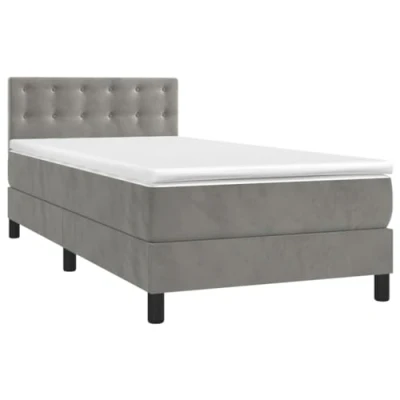 Afbeelding van vidaXL Boxspring met matras en LED fluweel lichtgrijs 100x200 cm