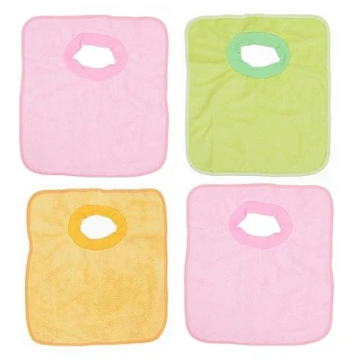 Afbeelding van Ti TIN, 4 stuks waterdichte slabbetjes 100% polyester microvezel van 6 tot 18 maanden elastische kraagsluiting vinylvoering zonder patroon kleur groen, oranje, roze 200 g/m²