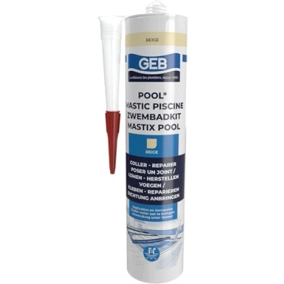 Afbeelding van GEB Speciale waterdichte kit voor zwembad, beige, 290 ml, het lijmen, voegen en repareren van zwembadelementen, tegels, mozaïek, margella, projector, afvoer