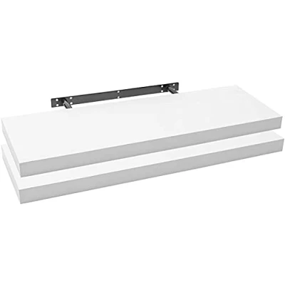 Afbeelding van WOLTU RG9317ws 2 Set van zwevende MDF wandplanken, wit, voor woonkamer, keuken, slaapkamer, badkamer enz