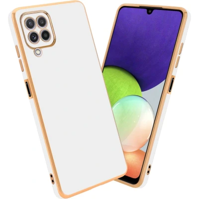 Afbeelding van Cadorabo Hoesje geschikt voor Samsung Galaxy M22 / M32 4G in Glossy Wit Goud Beschermhoes Case Cover van flexibel TPU silicone en met camerabescherming
