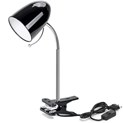 Afbeelding van Aigostar lamp met leesklem, retro, bureaulamp clip, niet inbegrepen, bedlampje voor kinderen, compatibel ledlamp E27 (max. 11 W), flexibele zwanenhals, verstelbaar, werk, studie, zwart