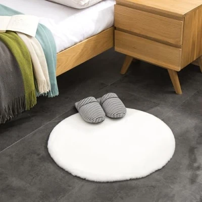 Afbeelding van Teppich Wölkchen Pluizig vloerkleed van imitatiebont, imitatie Woonkamer Decoratie Wasbaar bontdeken als bedmat, stoelkussen wit, 60 cm rond