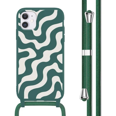 Afbeelding van imoshion hoesje Geschikt voor iPhone 11 met koord Siliconen design Meerkleurig / Petrol Green Groovy