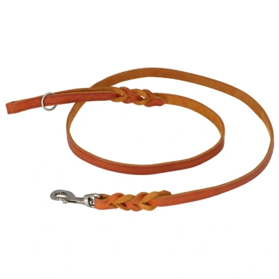 Afbeelding van Adori Looplijn Vetleer Met Vlecht Cognac Hondenriem 160x1.6 cm