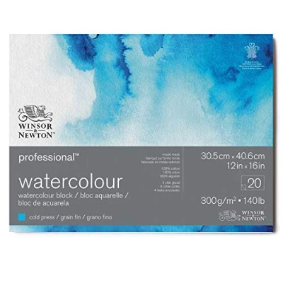 Afbeelding van Winsor &amp; Newton 20 vellen professioneel aquarelpapier, 30,5 x 40,6 cm, 300 g/m², fijne korrel, helder natuurlijk wit papier in archiveerbare kwaliteit, vergeelt niet