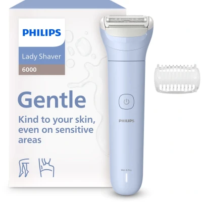 Afbeelding van Philips Series 6000 Ladyshave Eenvoudig scheren, zelfs op gevoelige plekken Met trimkam Light Blue BRL127/00