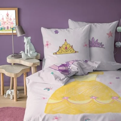 Afbeelding van Omydream Disney Home Prinsessenkostuum voor kinderen, 100% katoen, Oeko Tex, dekbedovertrek 140 x 200 cm + 1 kussensloop 65 cm, meisjesprint, roze