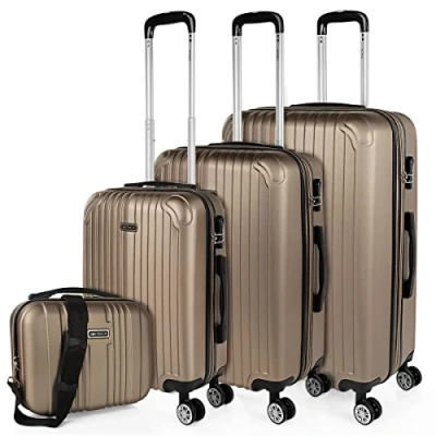 Afbeelding van ITACA Set reiskoffers van ABS met 4 wielen, stevig en lichtgewicht, handvat vergrendeling, cabinekoffer voor handbagage, medium grote koffer, beautycase T71500, Champagne