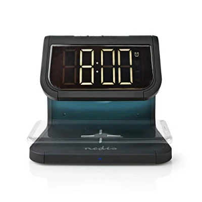 Afbeelding van Digitale wekker Nedis (Draadloze Qi oplader, Nachtlamp, Display, Zwart)