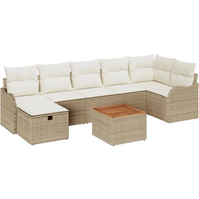 Afbeelding van vidaXL 8 Delige Tuinbank Set met Kussens Beige Poly Rattan