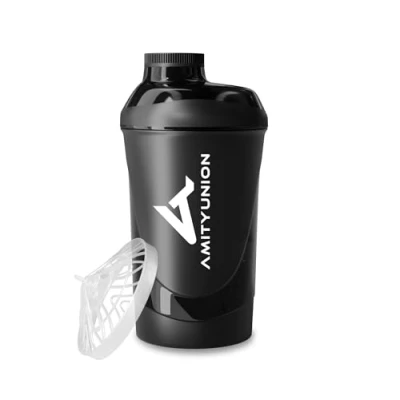 Afbeelding van AMITYUNION Eiwitshaker Deluxe 800 ml, waterdichte eiwitshaker, BPA vrij, zeef voor romige shakes met weipoeder, zwarte fitnessbeker (midnight black)