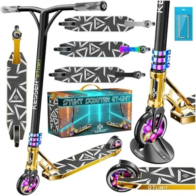 Afbeelding van KESSER® Stuntstep GT Limit 360 voor Volwassenen en Kinderen Step met Standaard ABEC 9 Kogellagers, 110 mm PU Wielen Stunt Scooter Zwart / Regenboog