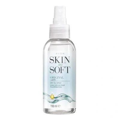 Afbeelding van Avon Skin So Soft Droogoliespray, 150 ml, houdt vocht vast, geformuleerd met jojoba olie en vitamine E, sneldrogende formule, dierproefvrij, transparant
