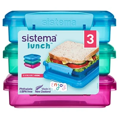 Afbeelding van Sistema Lunchbox met contrasterende clips, willekeurige kleur, 450 ml, 3 stuks