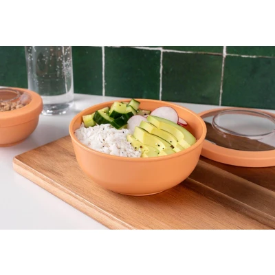 Afbeelding van Amuse Tylla Peach Life Bowl Lunchbox Perfect Afsluitbare Verhouddoos Saladebox voor onderweg Vaatwas, magnetron, en diepvriesbestendig Oranje 700 ml