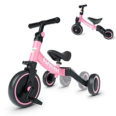 Afbeelding van besrey Driewieler, 5 in 1 driewieler voor kinderen, schaalbare baby, tot 4 jaar, draisienne fiets, fiets zonder pedaal, roze