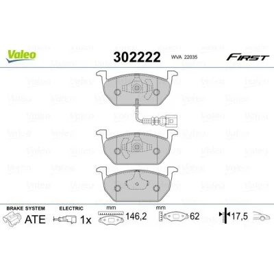 Afbeelding van VALEO 302222 Remblokkenset Vooras Incl. slijtage waarschuwingscontact Met anti kreukplaat VOLKSWAGEN: Golf 7, 7 Variant, Sportsvan