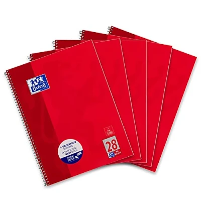 Afbeelding van Oxford Collegeblok A4 geruit, 80 vellen, rood, 5 stuks