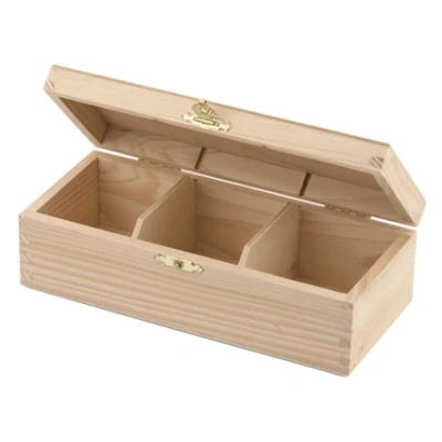Afbeelding van Houten theekist 3 vaks 22cm x 9,5cm 7cm pine