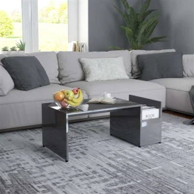 Afbeelding van Salontafel 90x45x35 cm spaanplaat hoogglans grijs