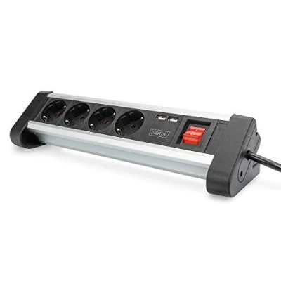 Image de DIGITUS DA 70614 Coupe circuit CA 110 240 V 3680 Watt entrée : alimentation connecteurs de sortie 4 (2 x USB CEE 7/4) 1.5 m cordon noir argent