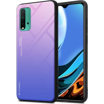 Afbeelding van Cadorabo Hoesje geschikt voor Xiaomi RedMi 9T / POCO M3 in ROZE BLAUW Tweekleurige beschermhoes van TPU silicone Case Cover en achterzijde gehard glas