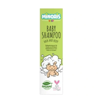 Afbeelding van Minoris Baby Haar en Lichaamsshampoo Biologische &amp; Natuurlijke Inhoud, Prikvrij, Ultra Zacht, Dermatologisch Getest, Vrij van Sulfaten Parabenen, Vegan, pH 5.5, Behandeling Berg bij Pasgeborenen, 400 ml
