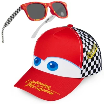 Afbeelding van Get Trend Disney Lightning McQueen Lunettes de Soleil Enfant et Casquette Baseball Chapeau UV400 Accessoires Voyage d&#039;Été (Rouge/Blanc McQueen)