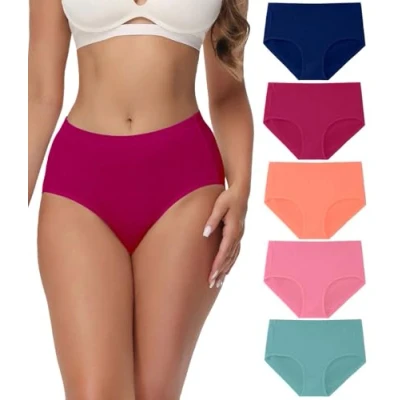 Afbeelding van wirarpa Set van 5 katoenen damesondergoed met hoge taille, slip, Veelkleurig Pack