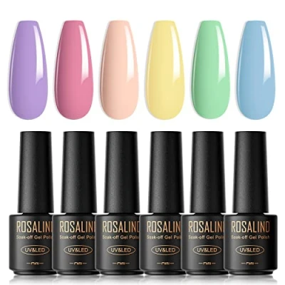Afbeelding van ROSALIND Set van 6 semi permanente nagellak, uv /led gel, kleuren, pastel, voor de zomer, manicureset