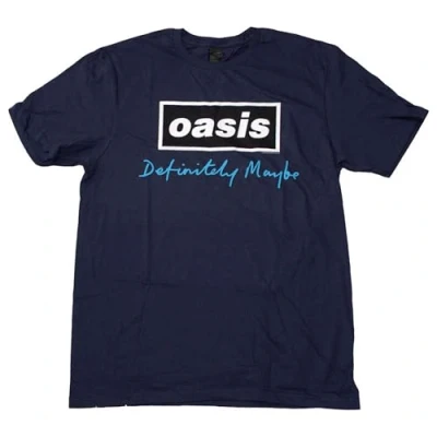 Afbeelding van Rock Off officially licensed products Oasis Definitely Maybe Text Logo T shirt, marineblauw, Blauw