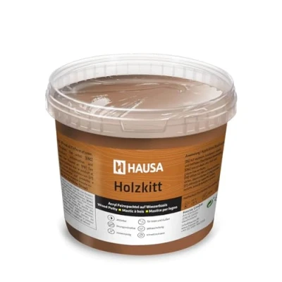 Afbeelding van HAUSA Houtplamuur 1 kg donker walnoot houtvuller houtkit kit voor het repareren van houtschade, klaar gebruik, uitstekende vulkracht, sneldrogend, bestand tegen
