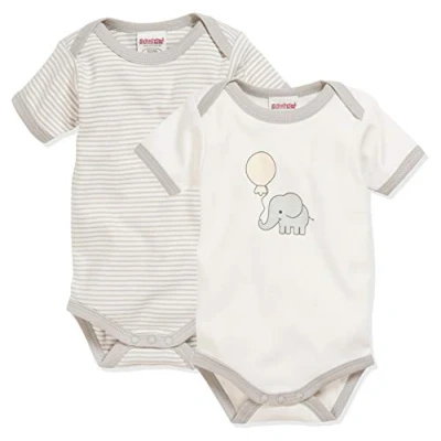 Afbeelding van Playshoes Romper Olifant Korte Mouw Beige/wit 2 Stuks Mt 50/56
