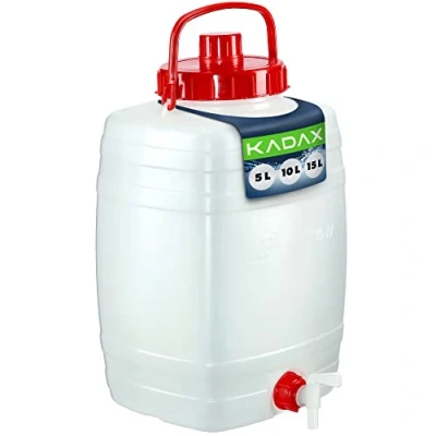 Afbeelding van KADAX Waterjerrycan van kunststof, drinkwatertank, waterreservoir met kraan, rubberen afdichting, wit, 15 liter