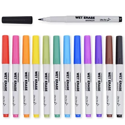 Afbeelding van TWOHANDS Waterafwisbare marker, ultradunne punt, 0,7 mm, geurarm, extra fijne 12 verschillende kleuren, whiteboard marker voor school, kantoor, thuis of