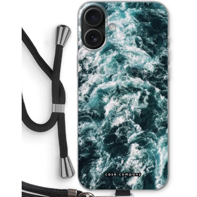 Afbeelding van Case Company® hoesje met Koord geschikt voor iPhone 16 Plus Zee golf Telefoonhoesje Zwart Bescherming aan alle Kanten en Over de Schermrand